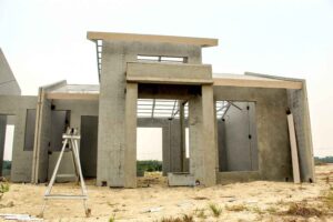 Precast concrete homes in Queensland under construction showing structural wall panels and framing