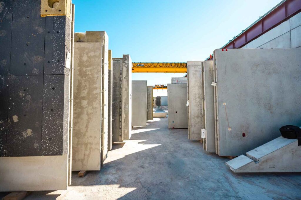 Recycled Concrete vs Virgin Concrete comparison with precast concrete panels at a construction site