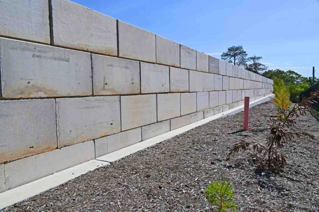 precast Concrete block retaining wall showing site preparation for a retaining wall project on the Gold Coast.