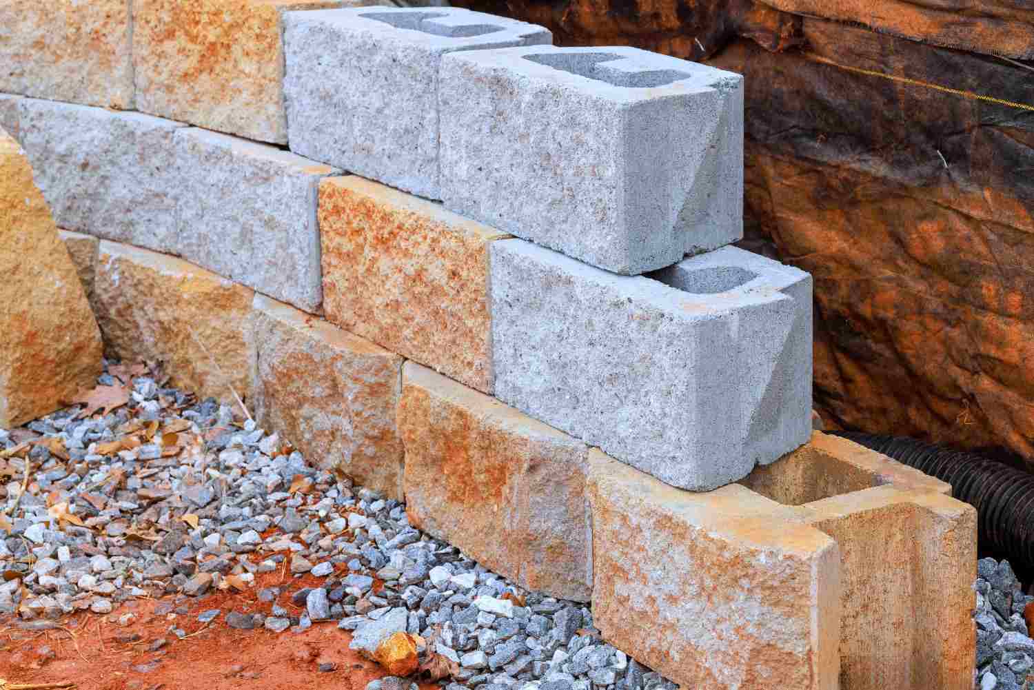 Finished precast concrete retaining wall on a commercial civil construction site on the Gold Coast